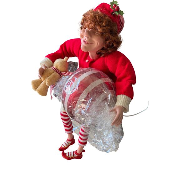 Vintage Rare Christmas Sitting Porcelain Shelf Elf with Bear & Candy Collectible - Picture 2 of 14